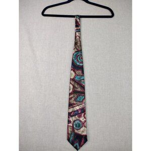 Vintage Wembley Men's Abstract Pattern Necktie Burgundy Navy Teal Tan Tie